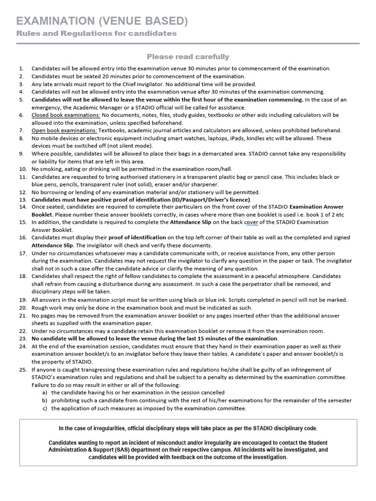 Examination Rules for Students 2026-1 | PDF