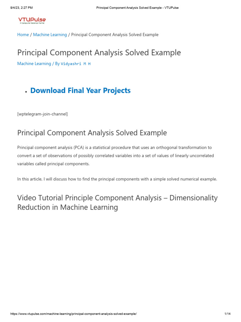 Principal Component Analysis Solved Example | PDF | Principal Component ...