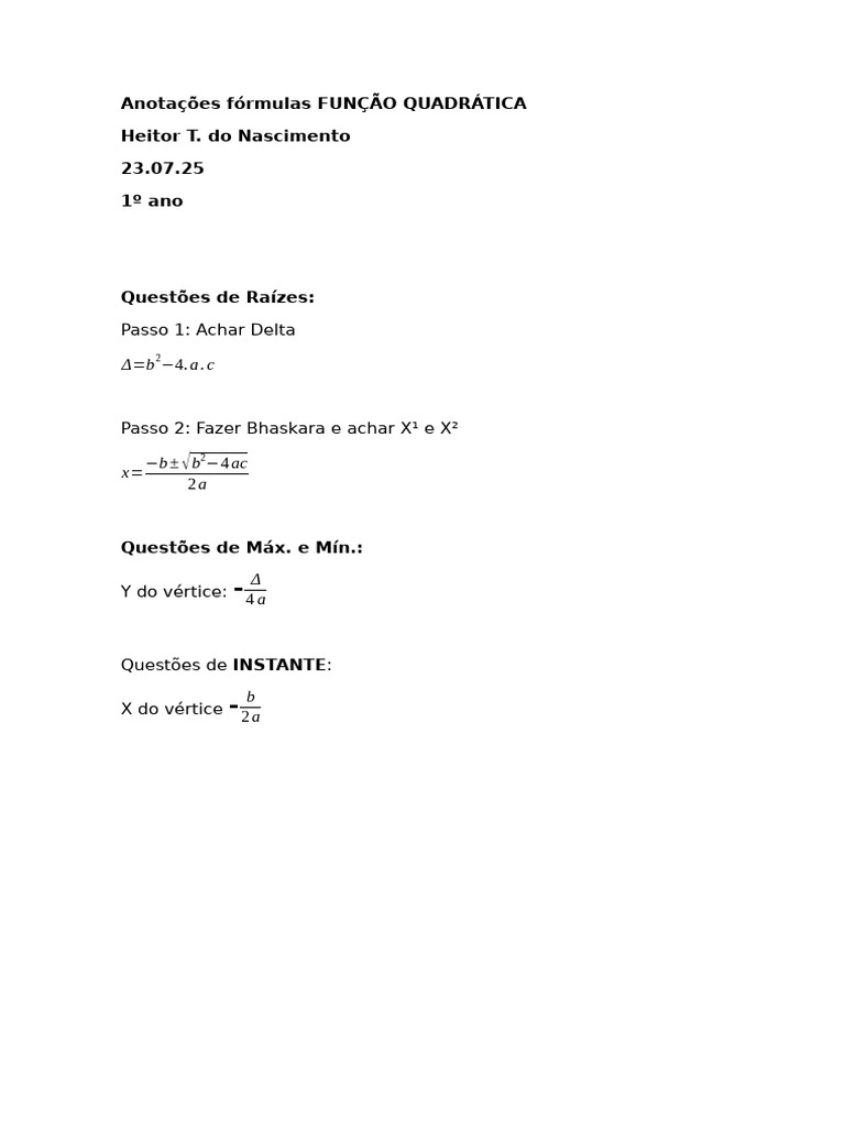 Revisão Fórmulas Matematica II BI | PDF