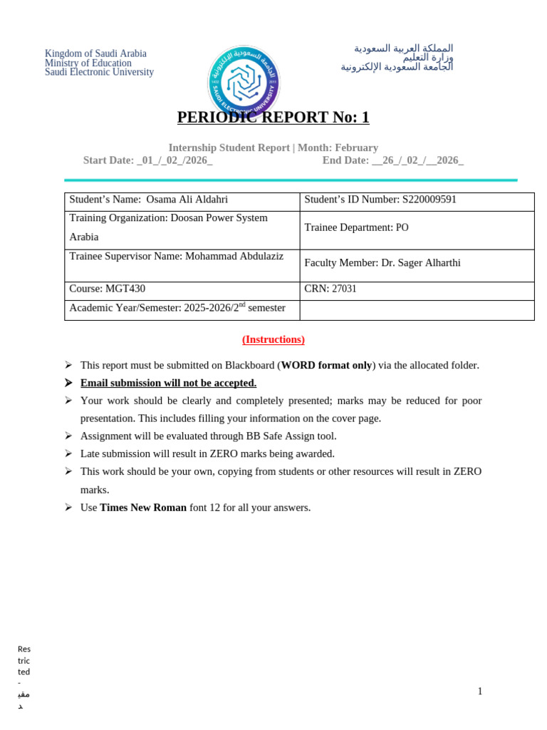 Periodic Report# 1 Submitted | PDF | Logistics