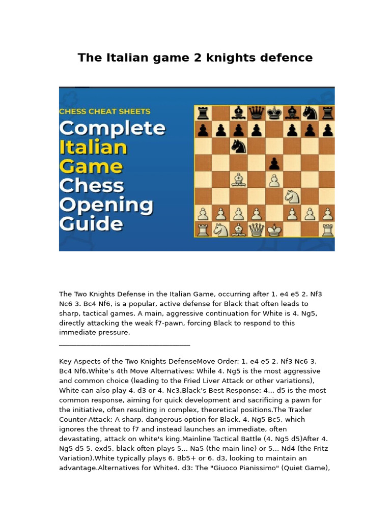 The Italian Game 2 Knights Defence | PDF | Abstract Strategy Games | Chess