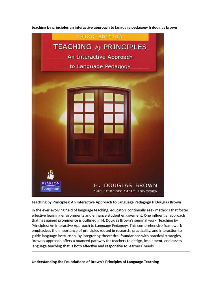 Teaching by Principles an Interactive Approach to Language Pedagogy h ...