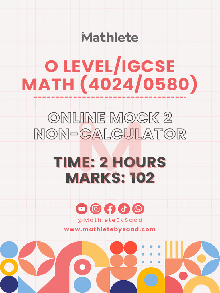 Non-calculator Live Mokc 2 Final | PDF | Area | Sphere