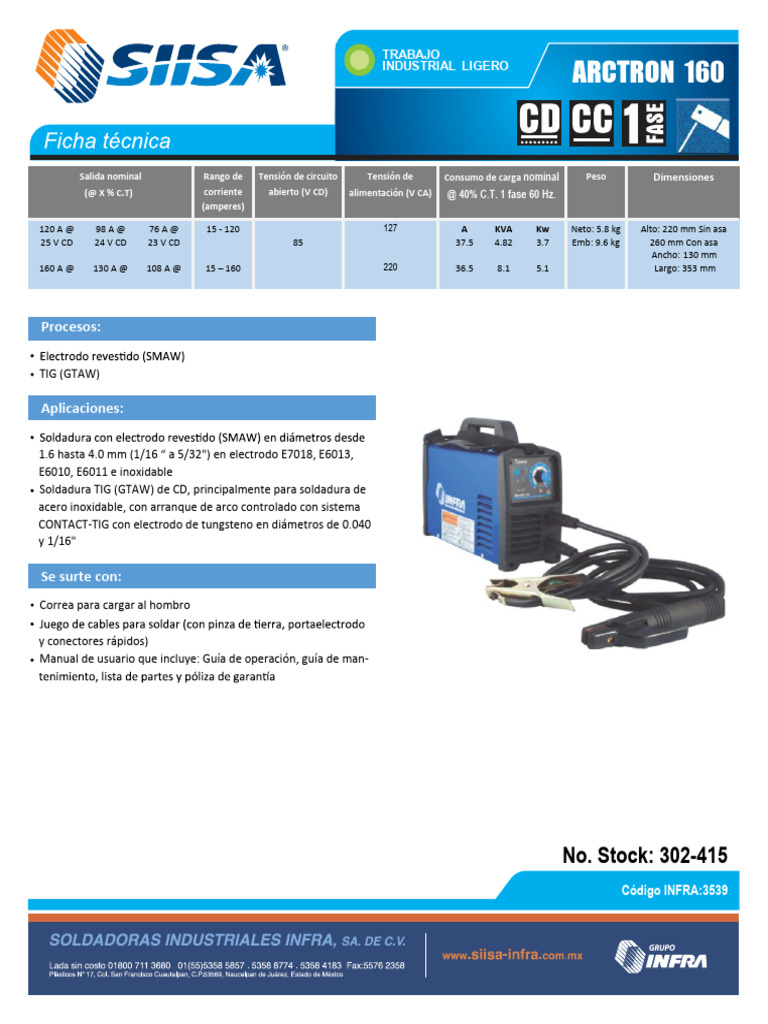 ARCTRON 160 Ficha Tecnica - INFRA | PDF | Soldadura | Construcción