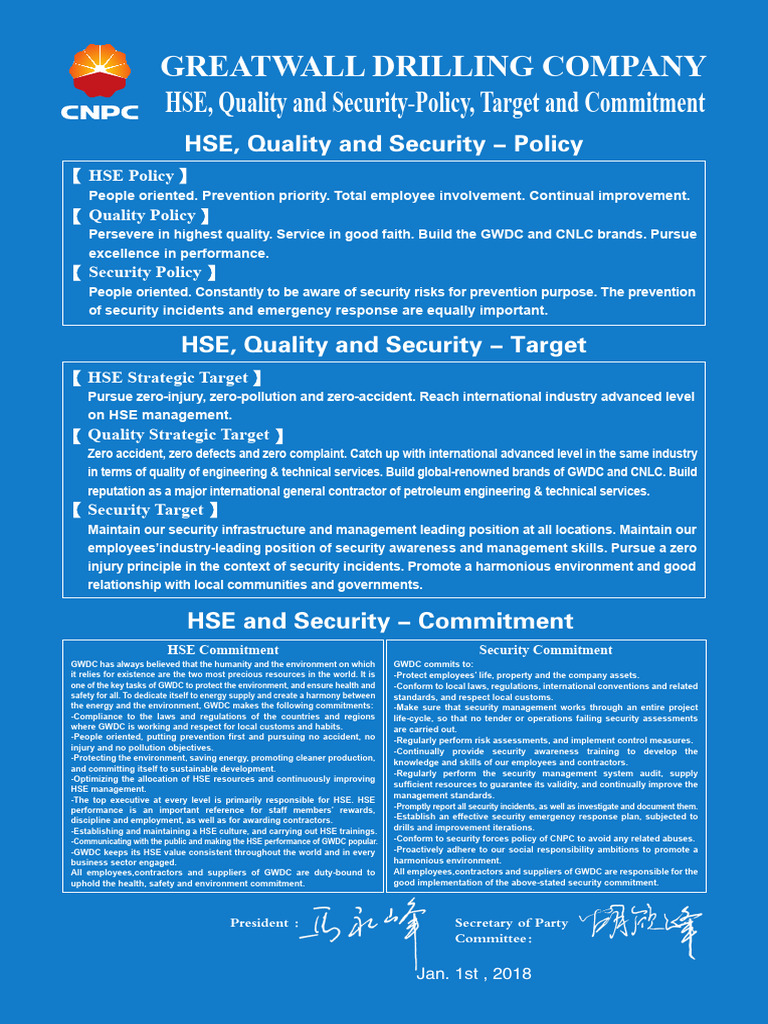 Attachment A1 GWDC HSE Policy | PDF | Securities | Employment