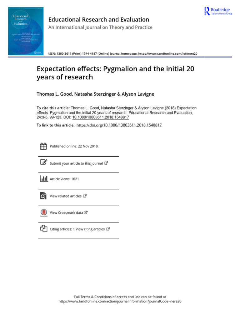 Expectation Effects Pygmalion and the Initial 20 Years of Research ...