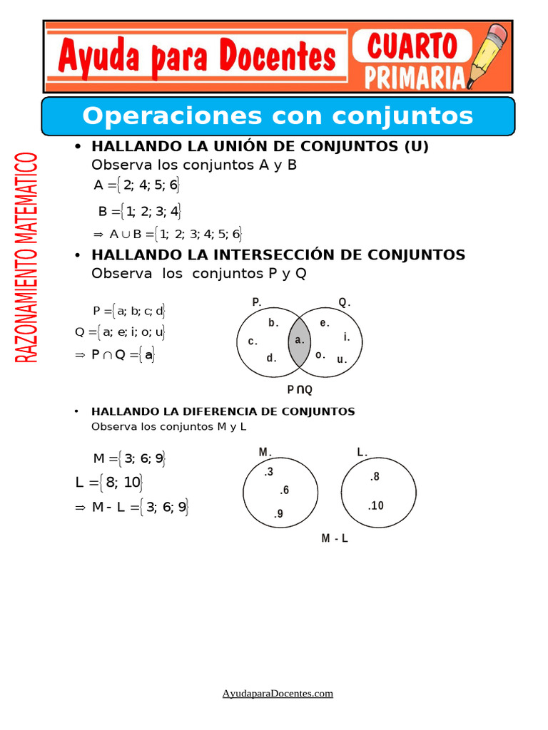 Operaciones Con Conjuntos para Cuarto de Primaria | PDF | Alimentos
