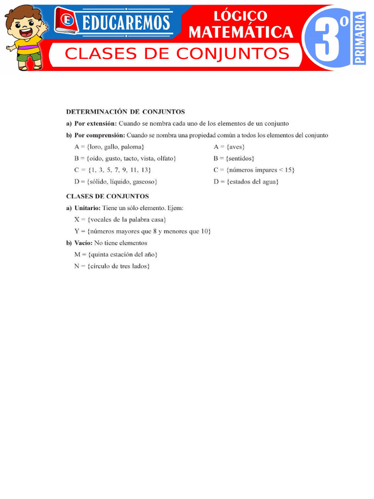 Clases de Conjuntos para Tercer Grado de Primaria | PDF