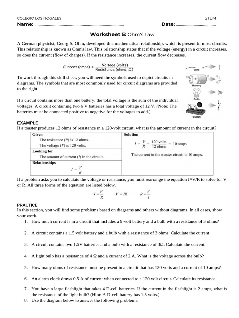 Worksheet 5_ Ohm's Law | PDF | Electrical Resistance And Conductance ...