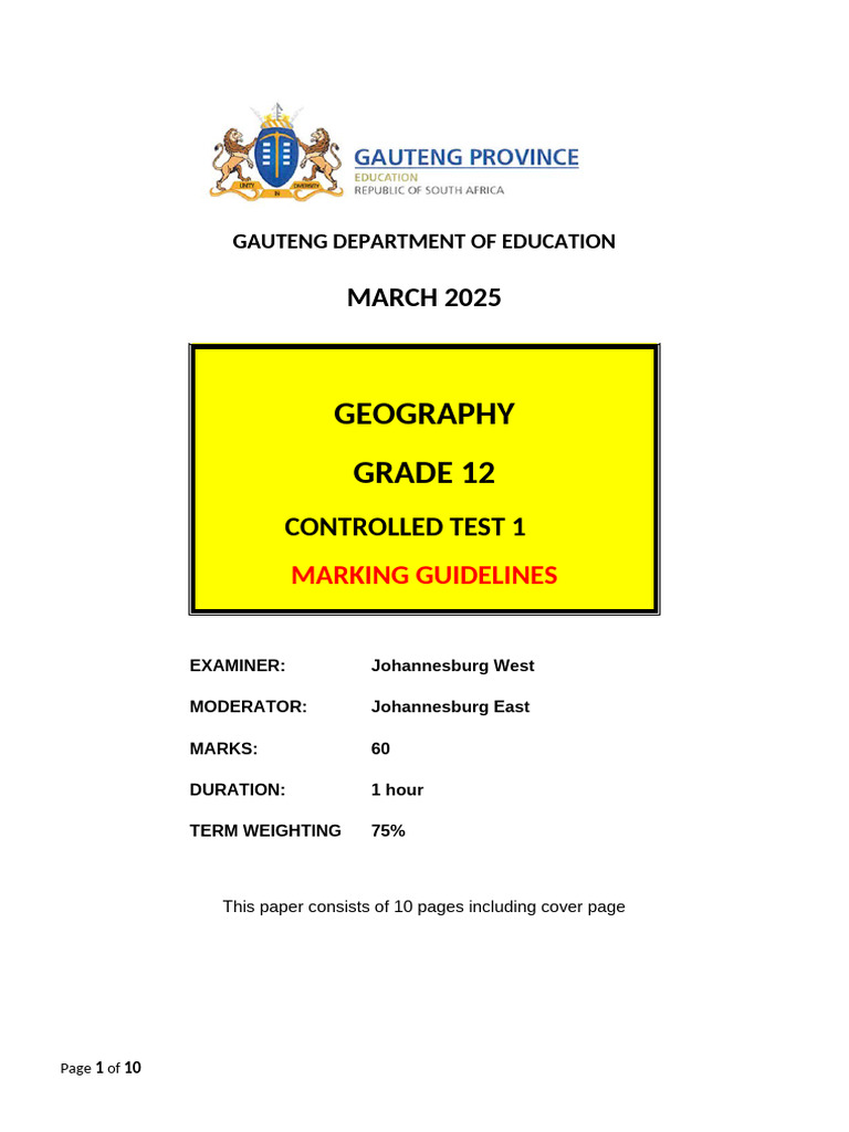 2025 March Final Marking Guidelines Grade 12 Controlled Test 1 | PDF ...