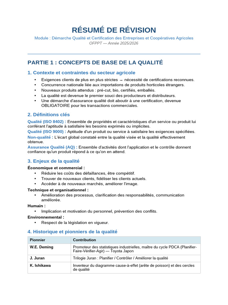 Resume Demarche Qualite | PDF | Management de la qualité | Système de ...