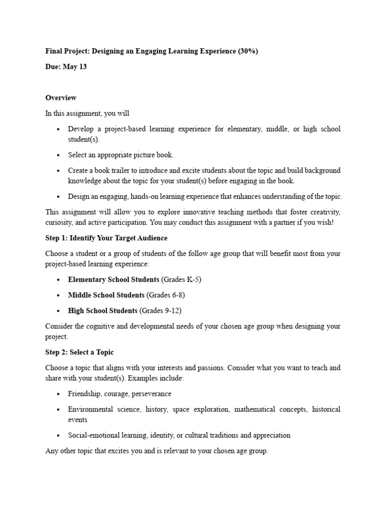 Final Project Designing an Engaging Learning Experience | PDF ...