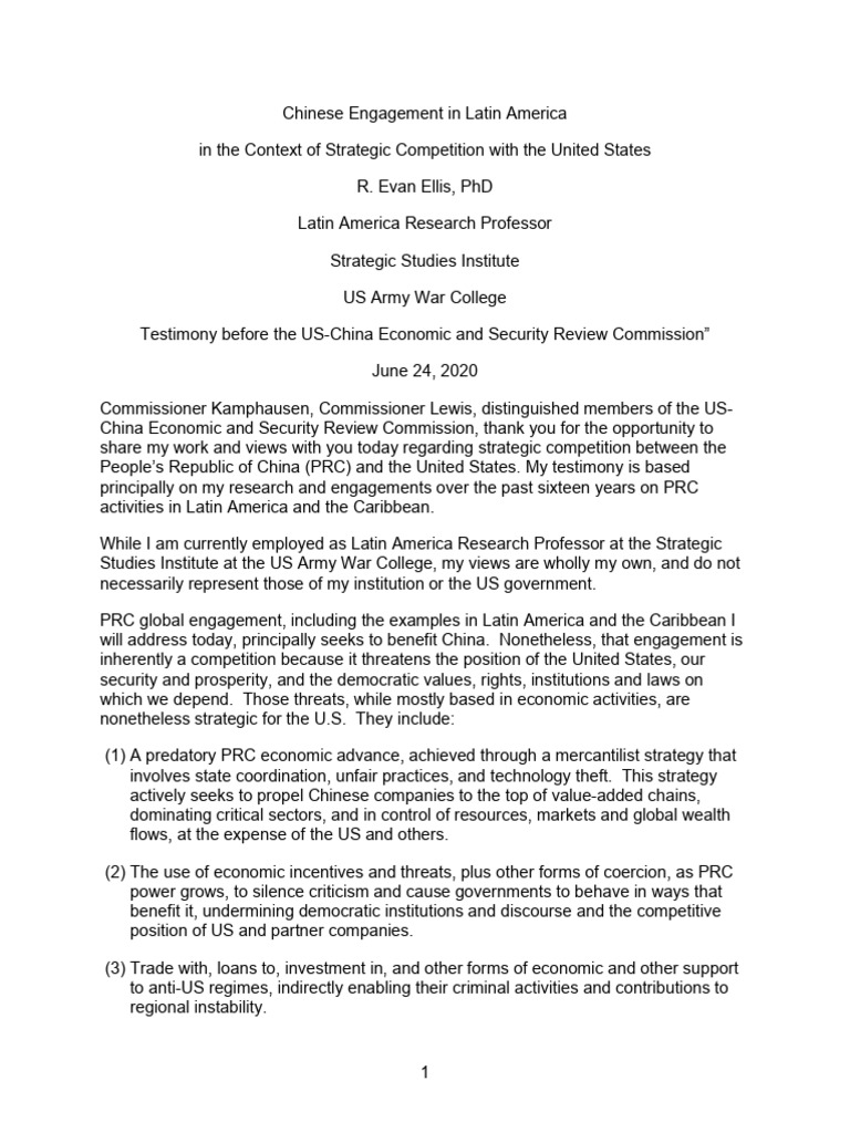 Chinese Engagement in Latin America in the Context of Strategic ...