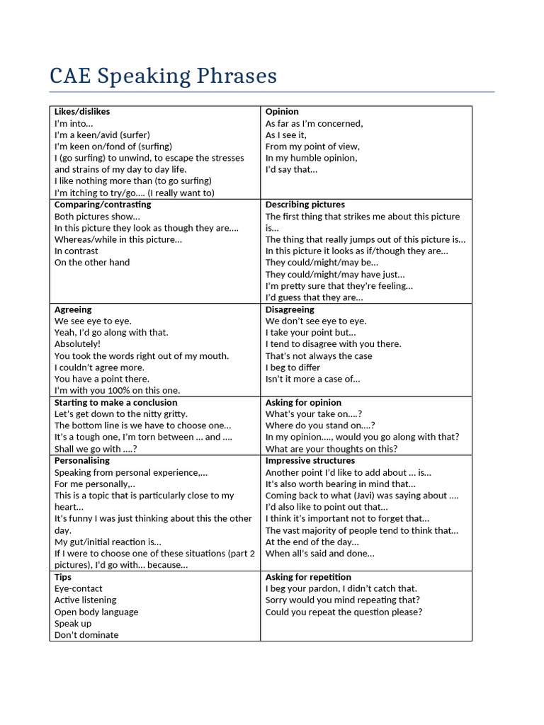 161802 CAE Speaking Phrases | PDF