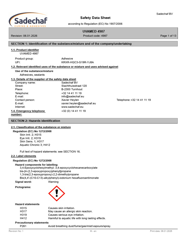 Sds Sadechaf Uvamed 4987 MT en v1 | PDF | Toxicity | Viscosity