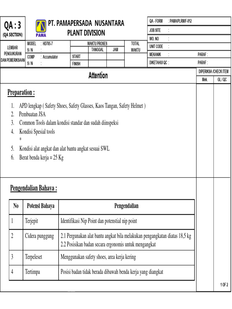 QA3 - Pemeriksaan Dan Pengukuran Accumulator | PDF