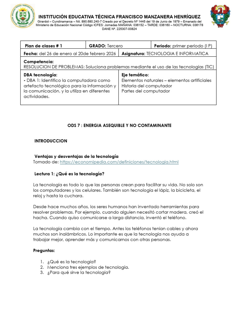 01pdc i Periodo Tecnologia e Informatica Grado Tercero Lar | PDF ...