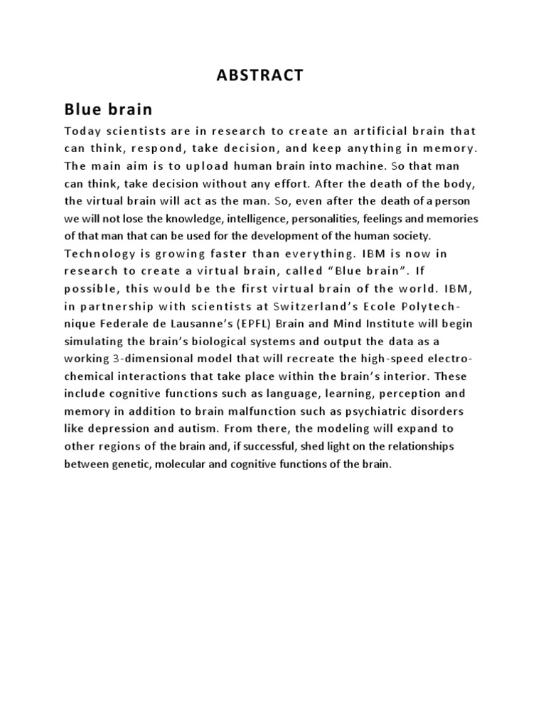 Blue Brain: IBM's Virtual Brain Project | PDF | Science & Mathematics ...