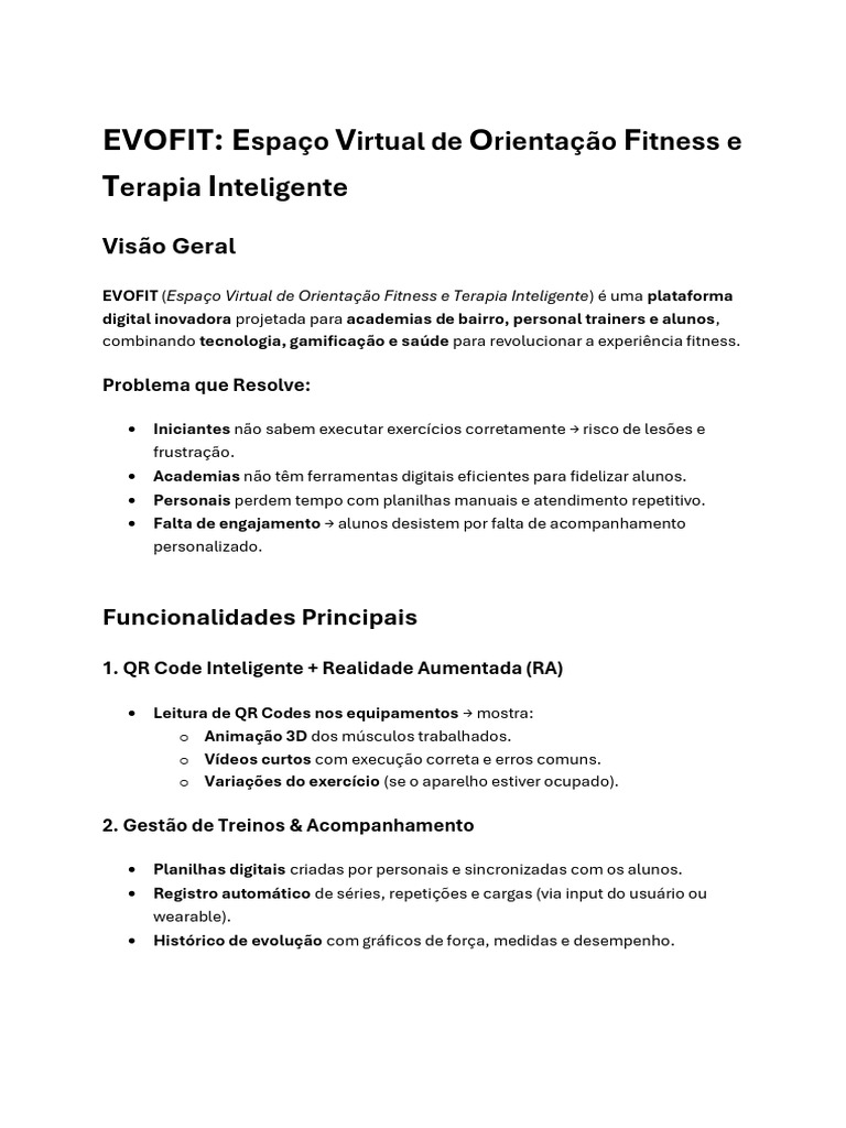 EVOFIT Roteiro de TCC Base | PDF | Realidade aumentada
