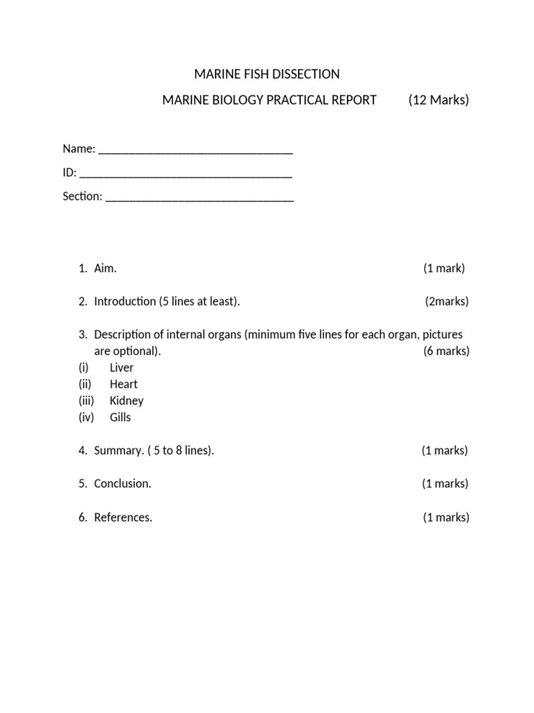 Marine Fish Dissection-long Report Template | PDF