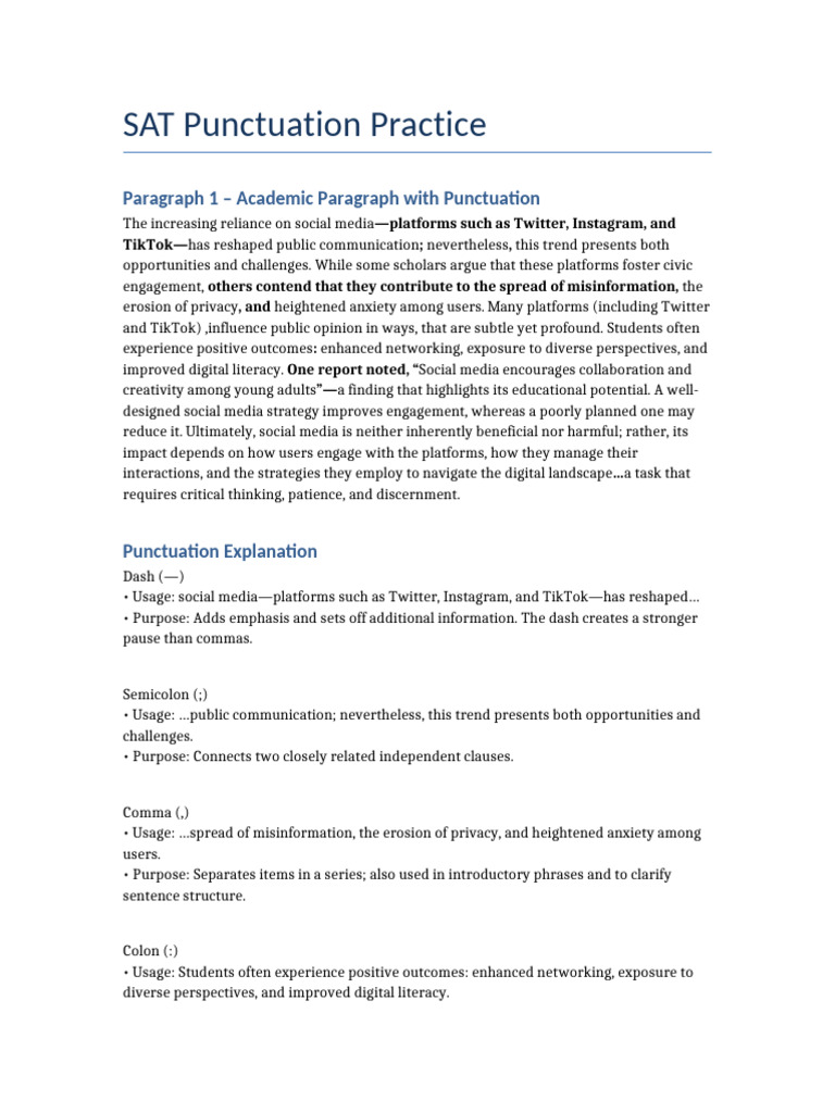 SAT Punctuation Practice | PDF | Ellipsis | Punctuation