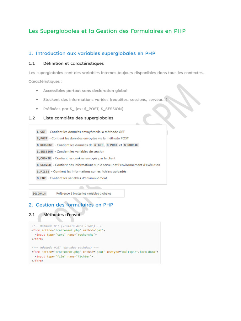 PHP Les Superglobales Et La Gestion Des Formulaires | PDF