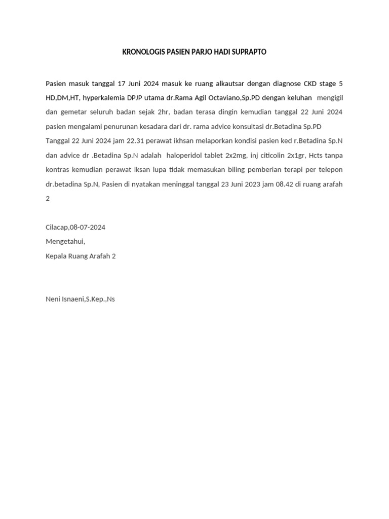 Kronologis Pasien Parjo Hadi Suprapto | PDF