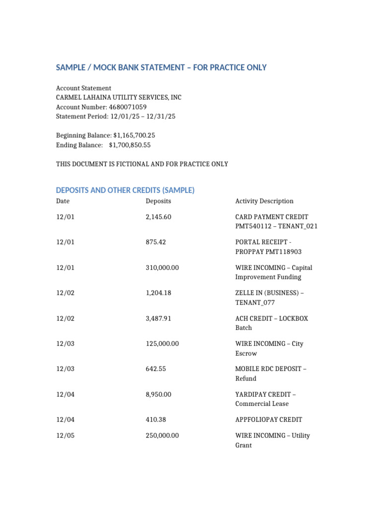 December Sample Mock Bank Statement | PDF | Credit Card | Banks