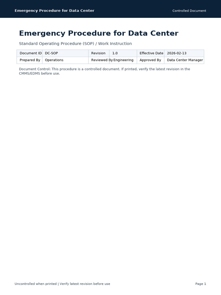 01 Emergency Procedure Data Center | PDF | Emergency | Data Center