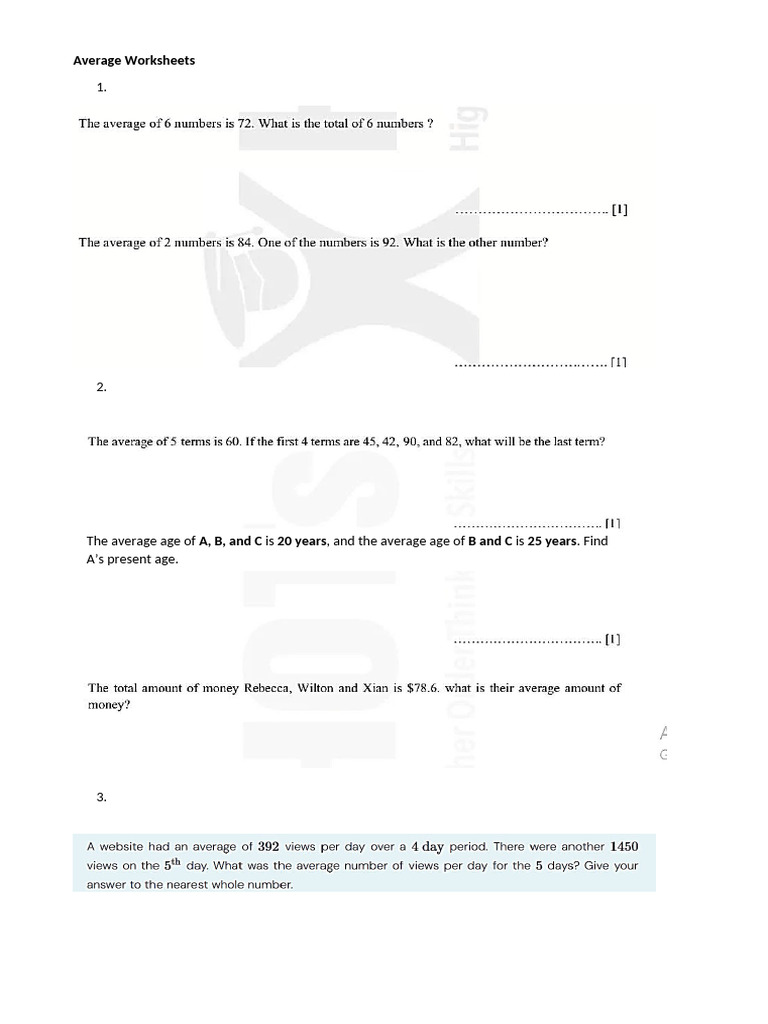 Average Worksheets | PDF