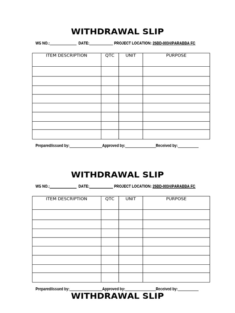 Withdrawal Slip | PDF