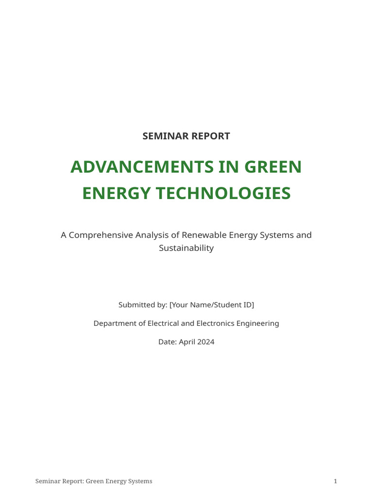 Green Energy Seminar Report | PDF | Renewable Energy | Solar Power