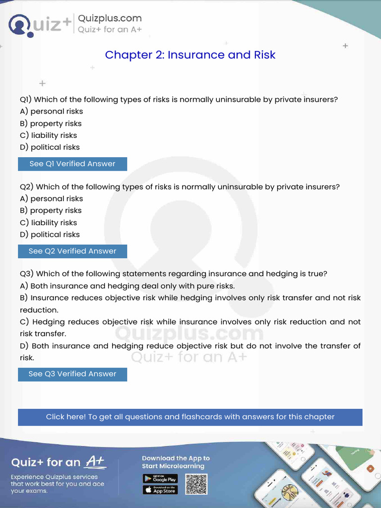 Which of the Following Types of Risks is Normally Uninsurable by ...
