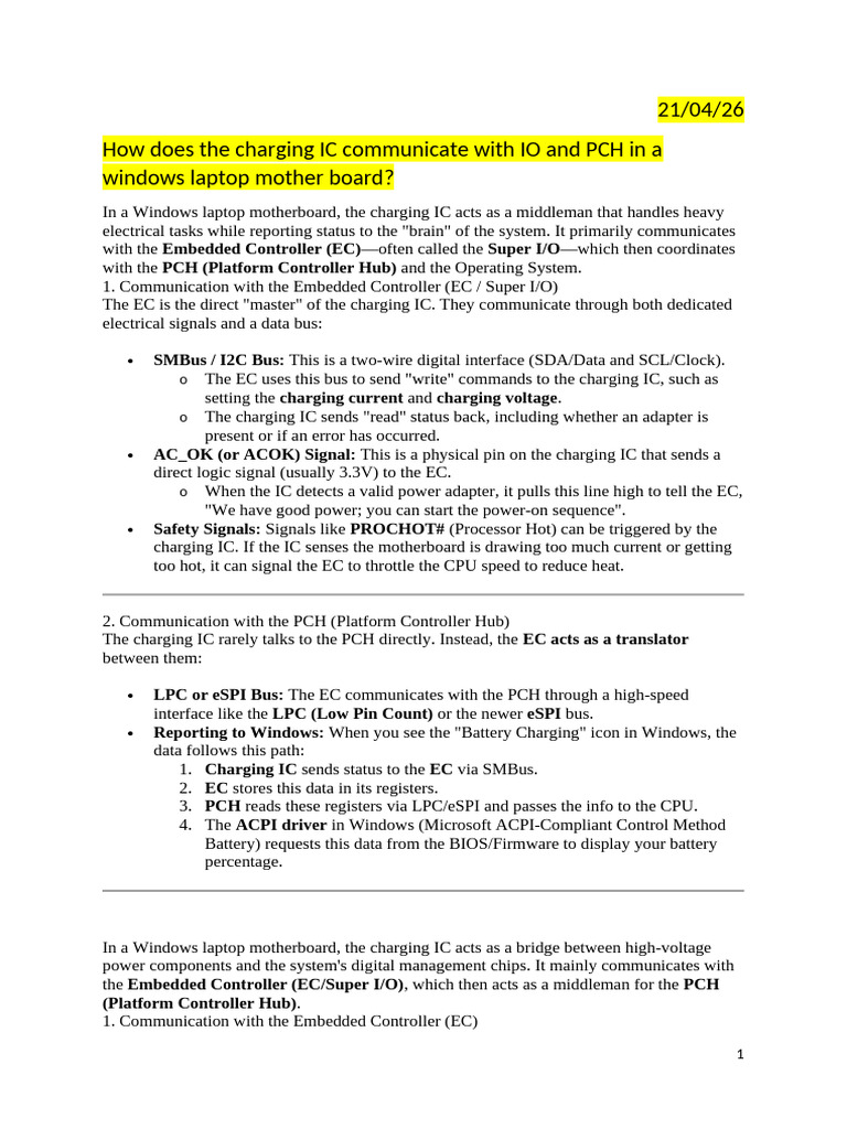 How Does the Charging IC Communicate With IO and PCH in a Windows ...