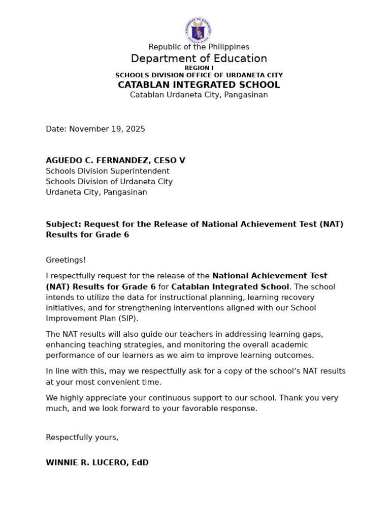 Request Letter NAT 6 | PDF