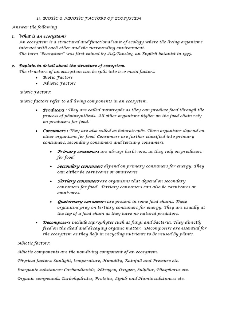 Iy 2 Biotic and Abiotic Factors of Ecosystem (1) | PDF | Ecosystem ...