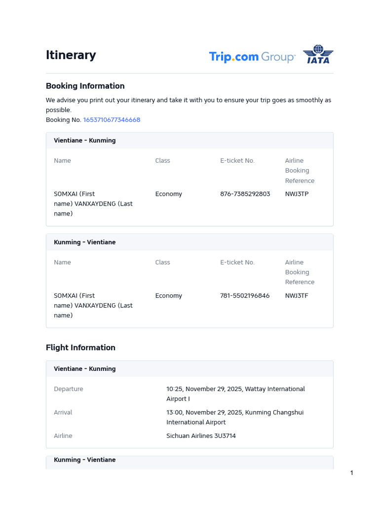 Flight Itinerary | PDF | Aviation | Airlines