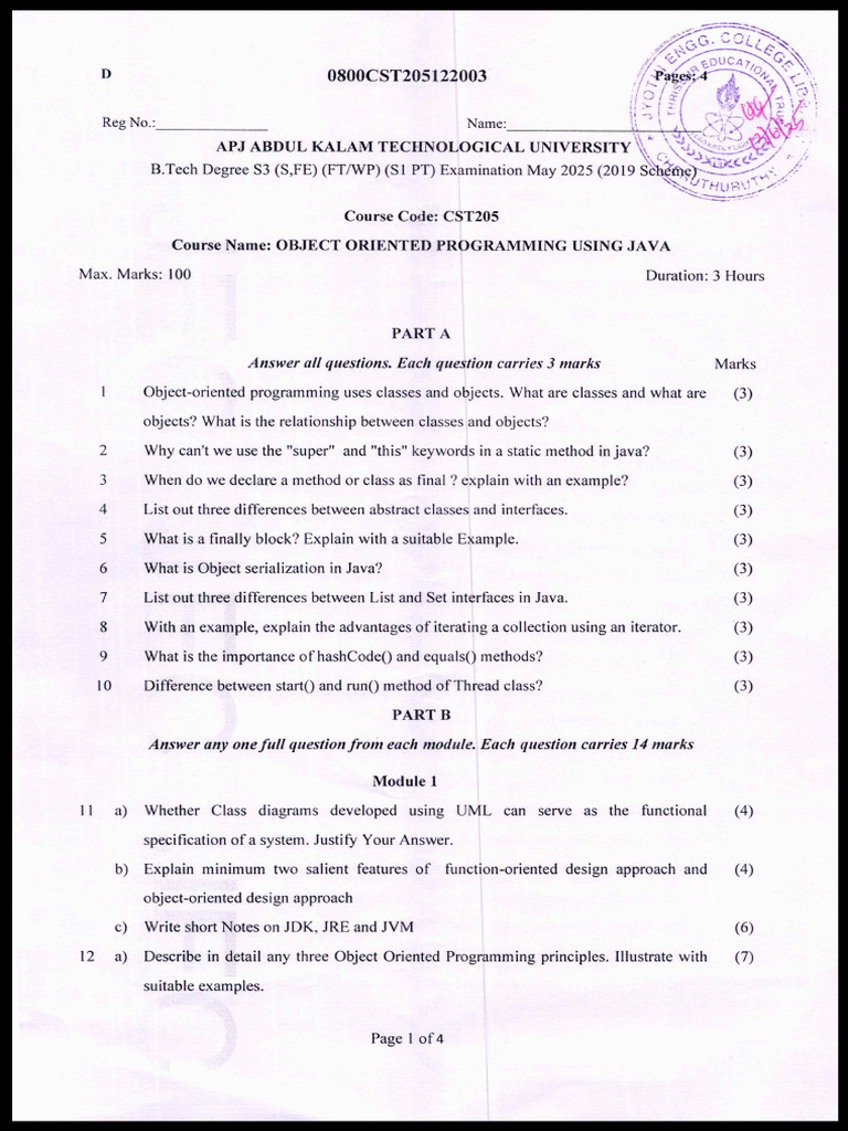 Cst205 Object Oriented Programming Using Java, May 2025 | PDF | Method ...