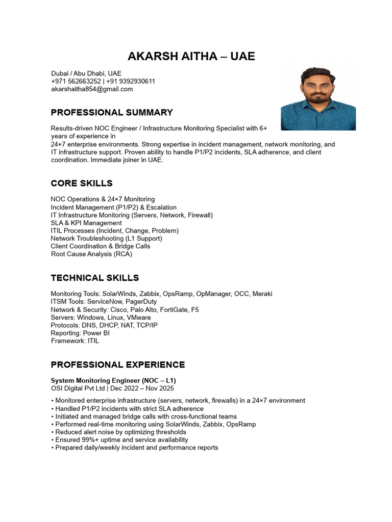 Akarsh Noc Cv | PDF | Computer Network | Firewall (Computing)
