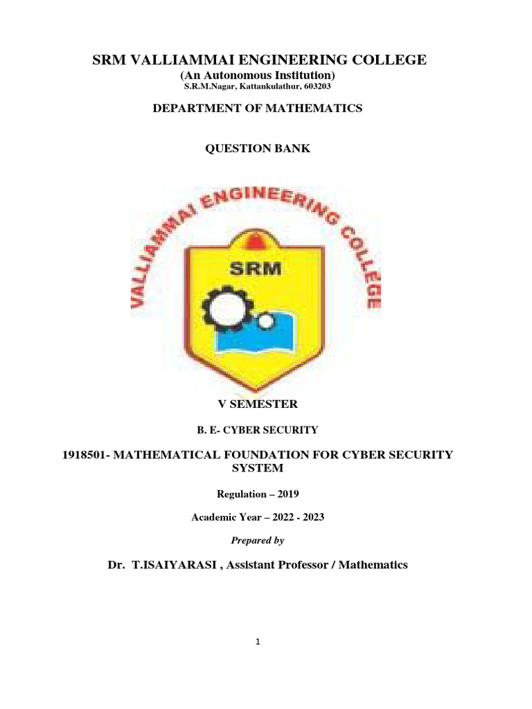 1918501 Mathematical Foundation for Cyber Security System 1 | PDF ...