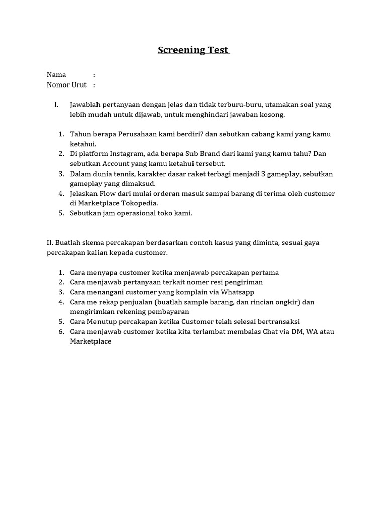 Screening Test Staff | PDF
