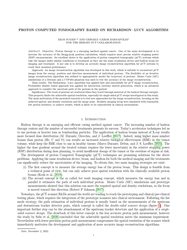 Proton Computed Tomography Based On Richardson - Lucy Algorithm | PDF ...