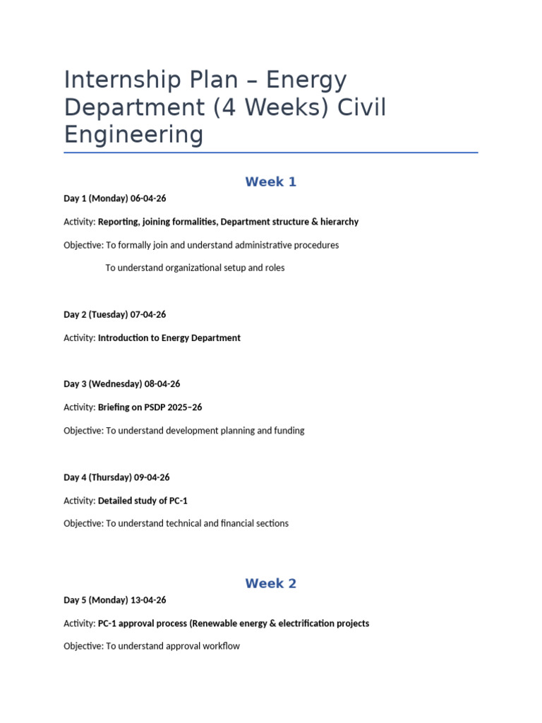 Internship Plan Daily Activity Updated | PDF