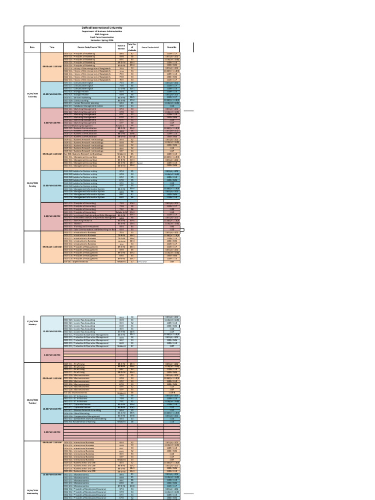 BBA Program_Schedule of Final Term Spring 2026 (19.04.2026) | PDF ...