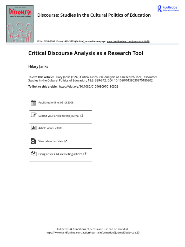 Critical Discourse Analysis as a Research Tool (1) | PDF | Employment ...