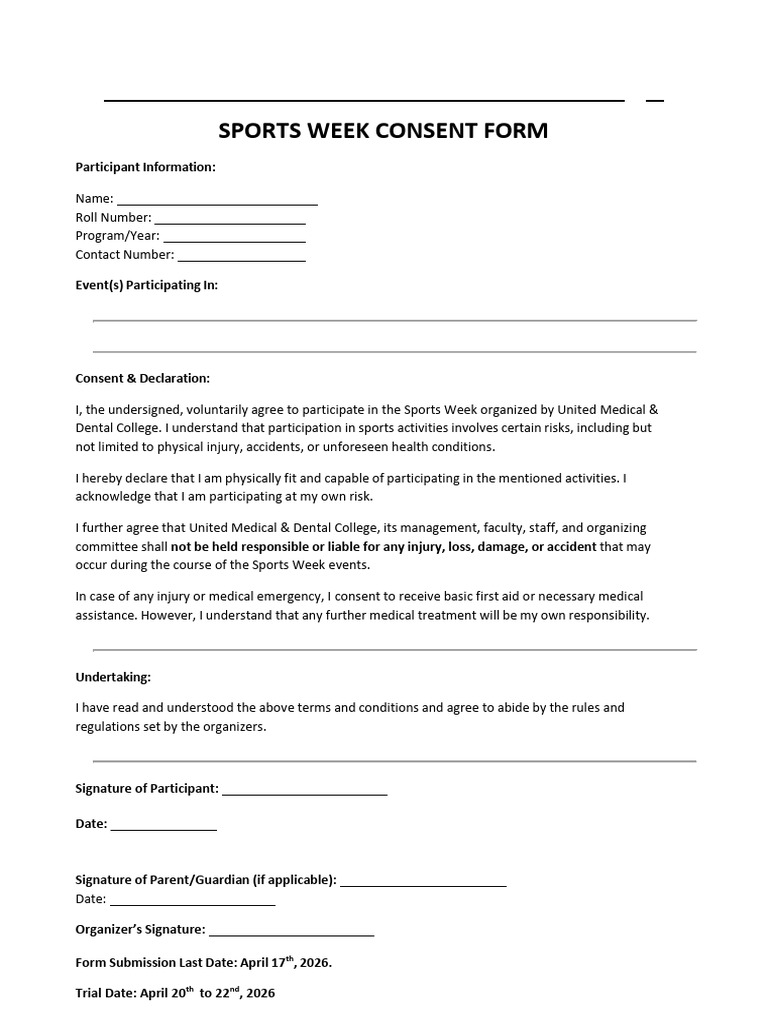 Student Sports Consent Form | PDF
