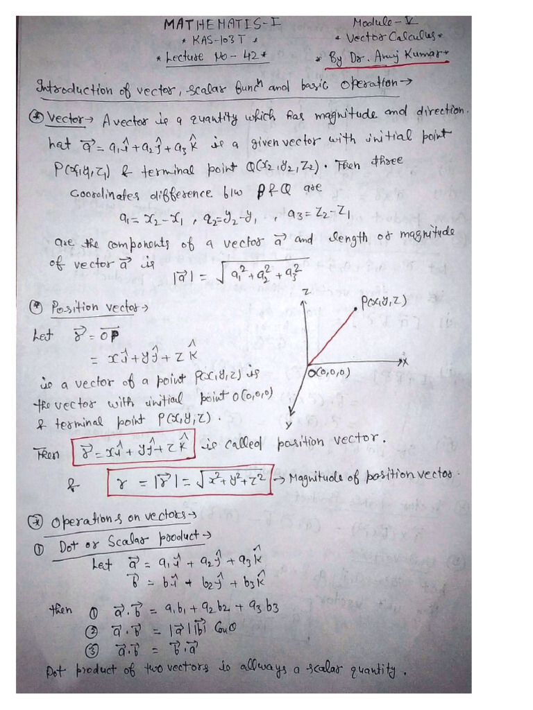 Eng. Math-1 Unit-5 Vector Calculus (Dr. Anuj Kumar) | PDF
