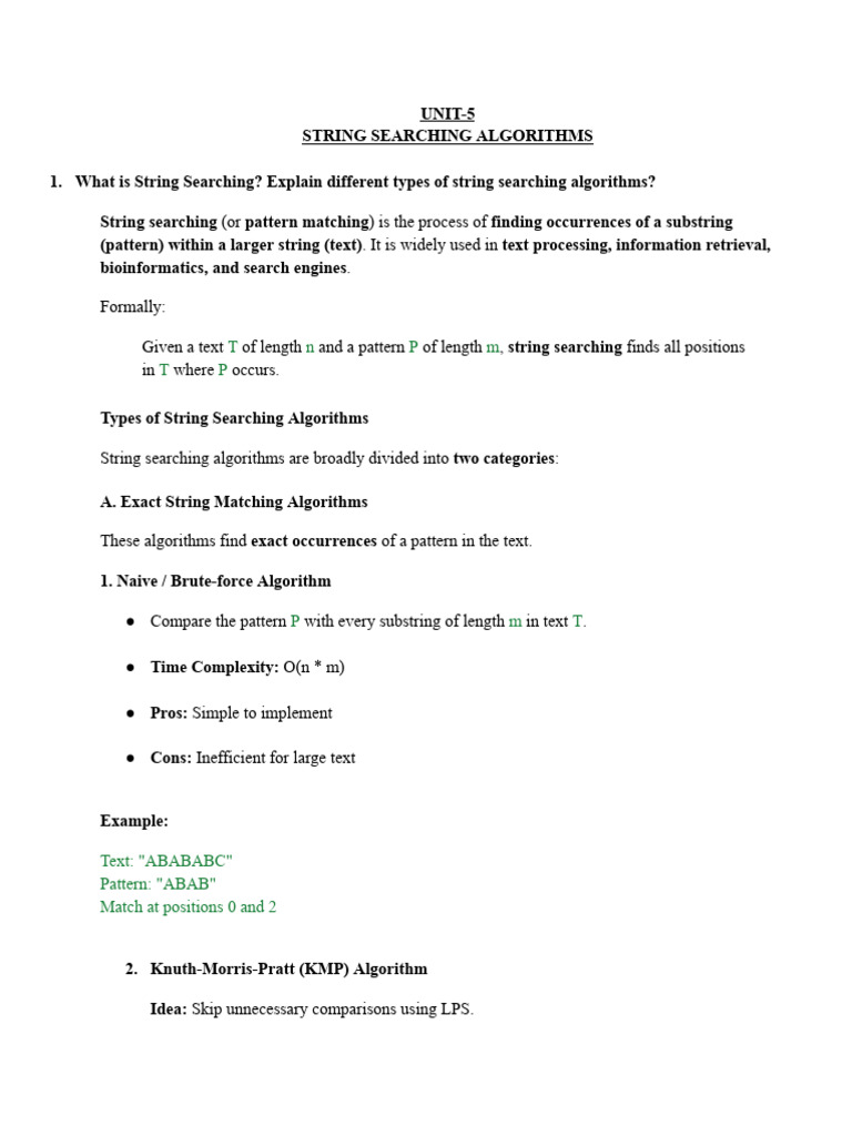 UNIT-5_STRING SEARCHING ALGORITHMS.docx | PDF | Algorithms | Computer ...