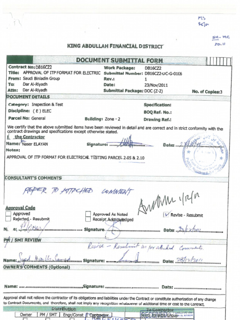 Approval for ITP Format for Electrical Testing Parcel 2.05 & 2.10 ...
