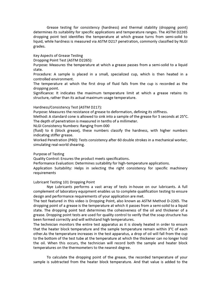 Drop and Hardness Test of Greases | PDF | Hardness | Temperature